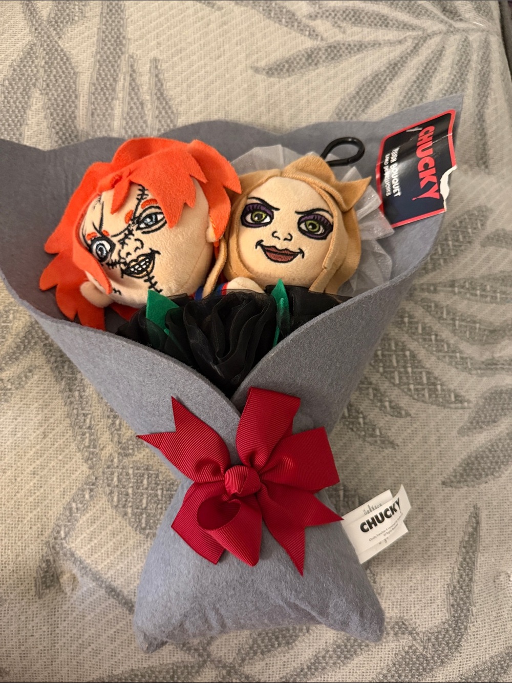 Chucky Plush Bouquet with Red Bow